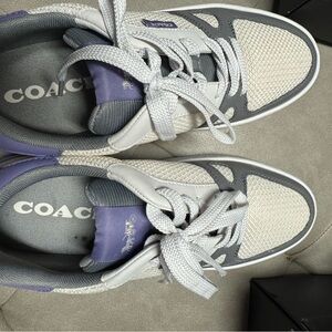 Coach Gray and White Sneakers with Purple Highlights